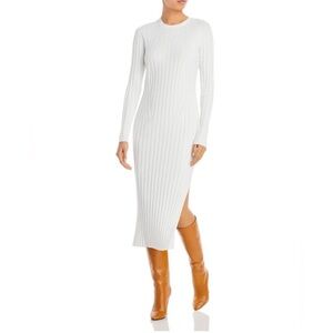 NEW Frame Denim Ribbed Knit Long Sleeve Midi Sweater Dress Off White Size Large